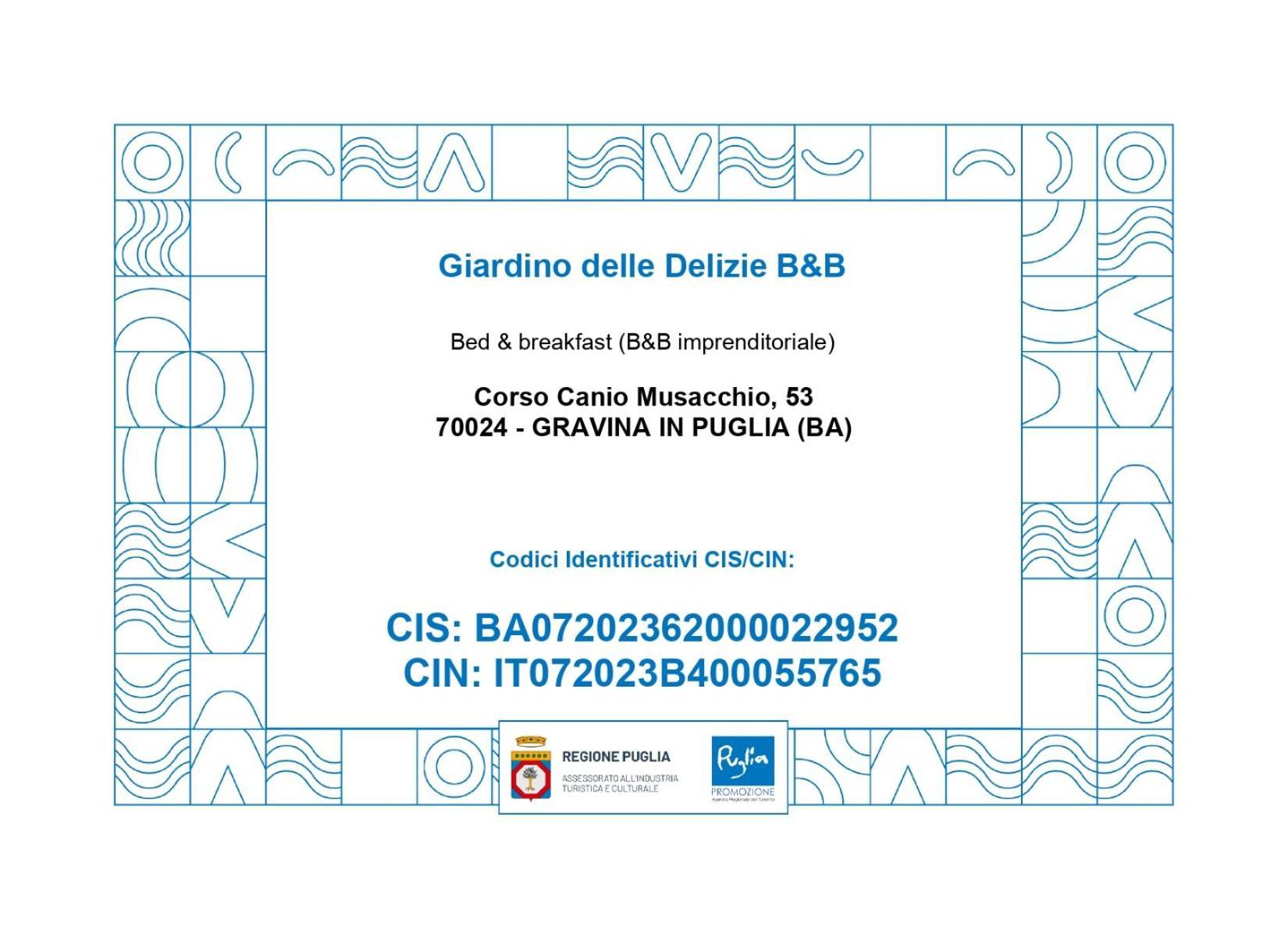 B&B Giardino Delle Delizie Gravina in Puglia Exteriér fotografie